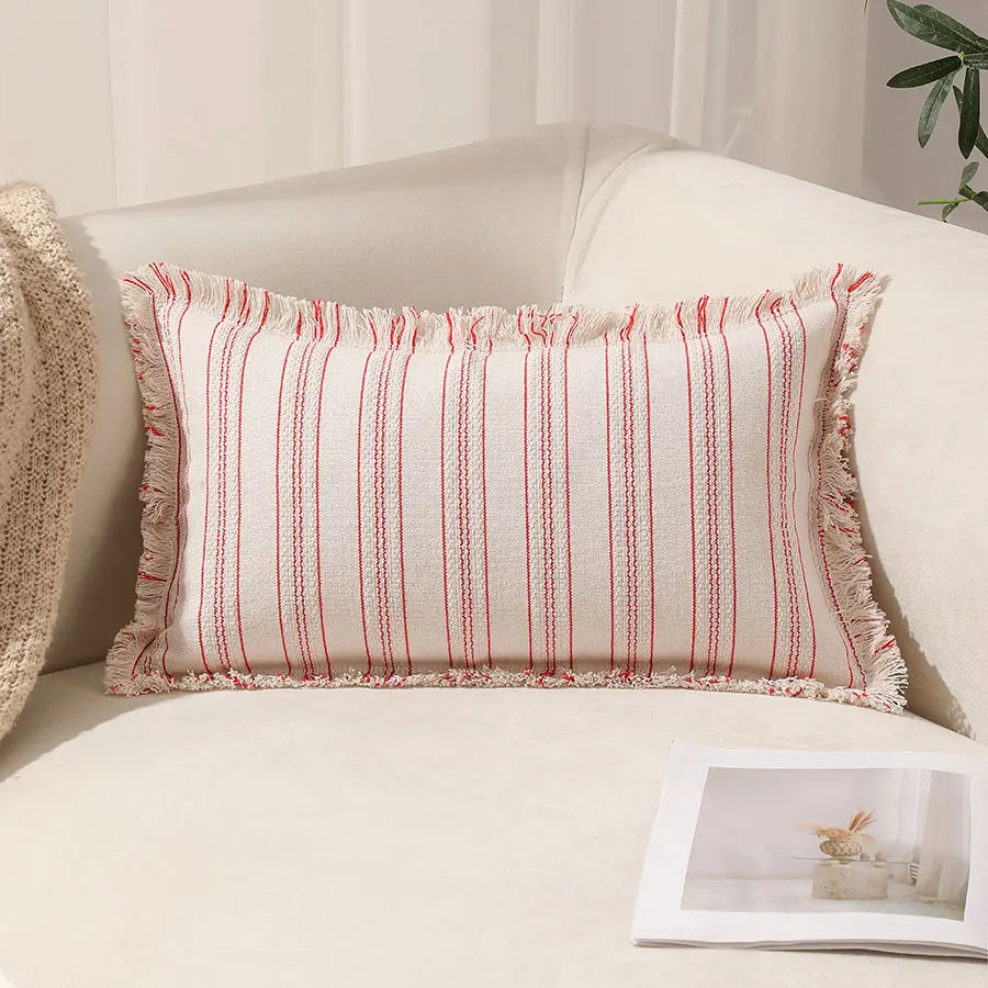 Summer Boho Pillow Covers 30x50 Living Room Sofa Fringed Edges Decorative Striped Throw Pillow Cover BreathableHome Decor