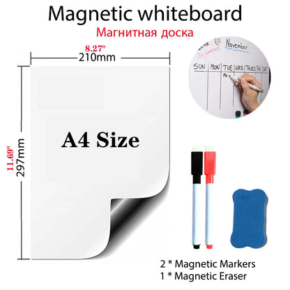 A4 Size Magnetic Whiteboard Vinyl Fridge Dry Erase White Board Refrigerator Magnet Note Flexible Remind Message Boards