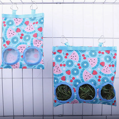 Rabbit Hay Bag 2/3 Holes Hanging Dry Grass Feeder for Guinea Pig Bunny Chinchillas Rats Small Animal Food Storage Bag