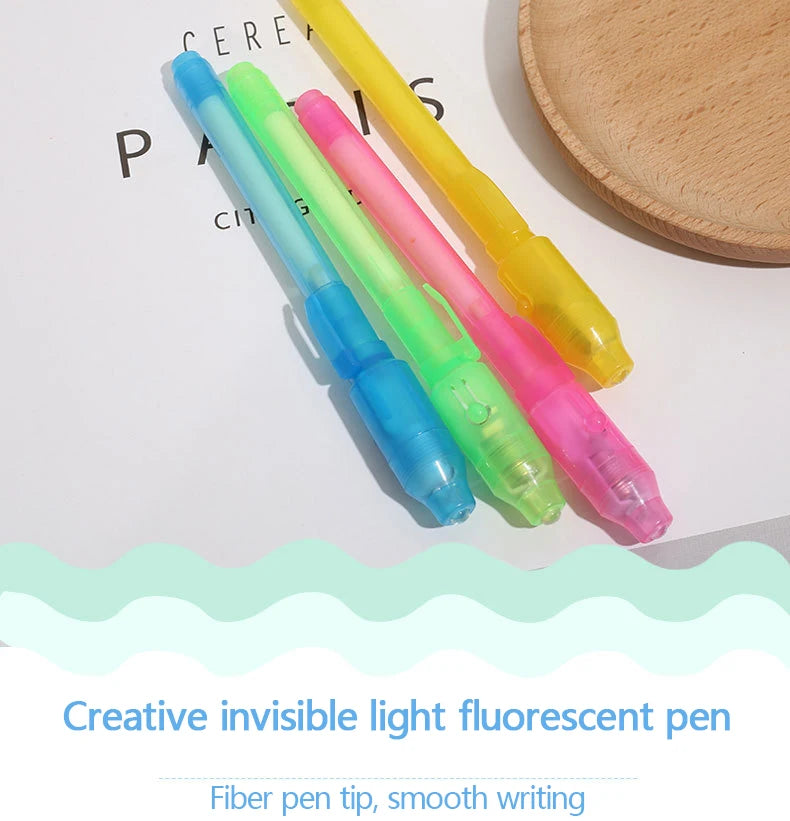 5Pcs 2 in 1 Luminous Light Invisible Ink Pen with UV Light Check Money Light Toy Kids Drawing Secret Magic Pens Fluorescent Pen