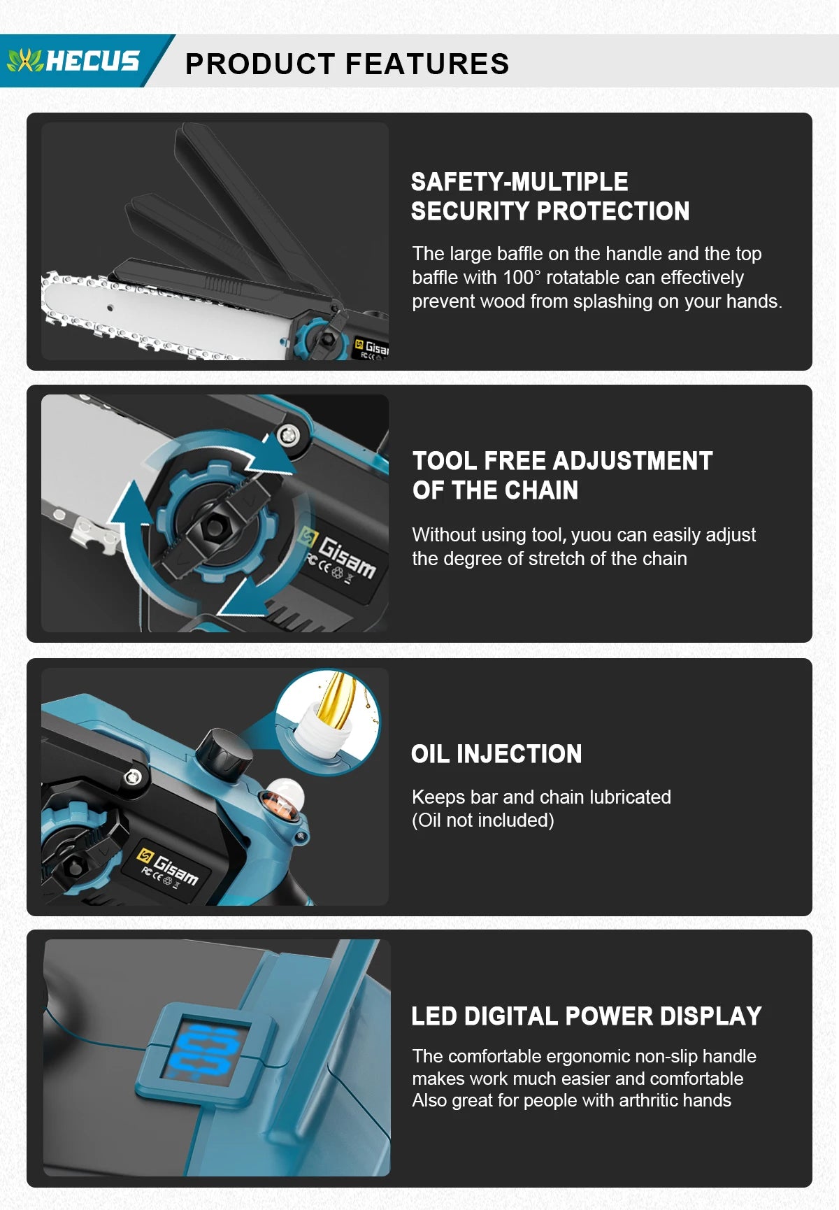 Gisam 2in1 Brushless Telescoping Pole Electric Chainsaw Cordless Garden Pruning Tool High Branch Saw for Makita 18V Battery Pin
