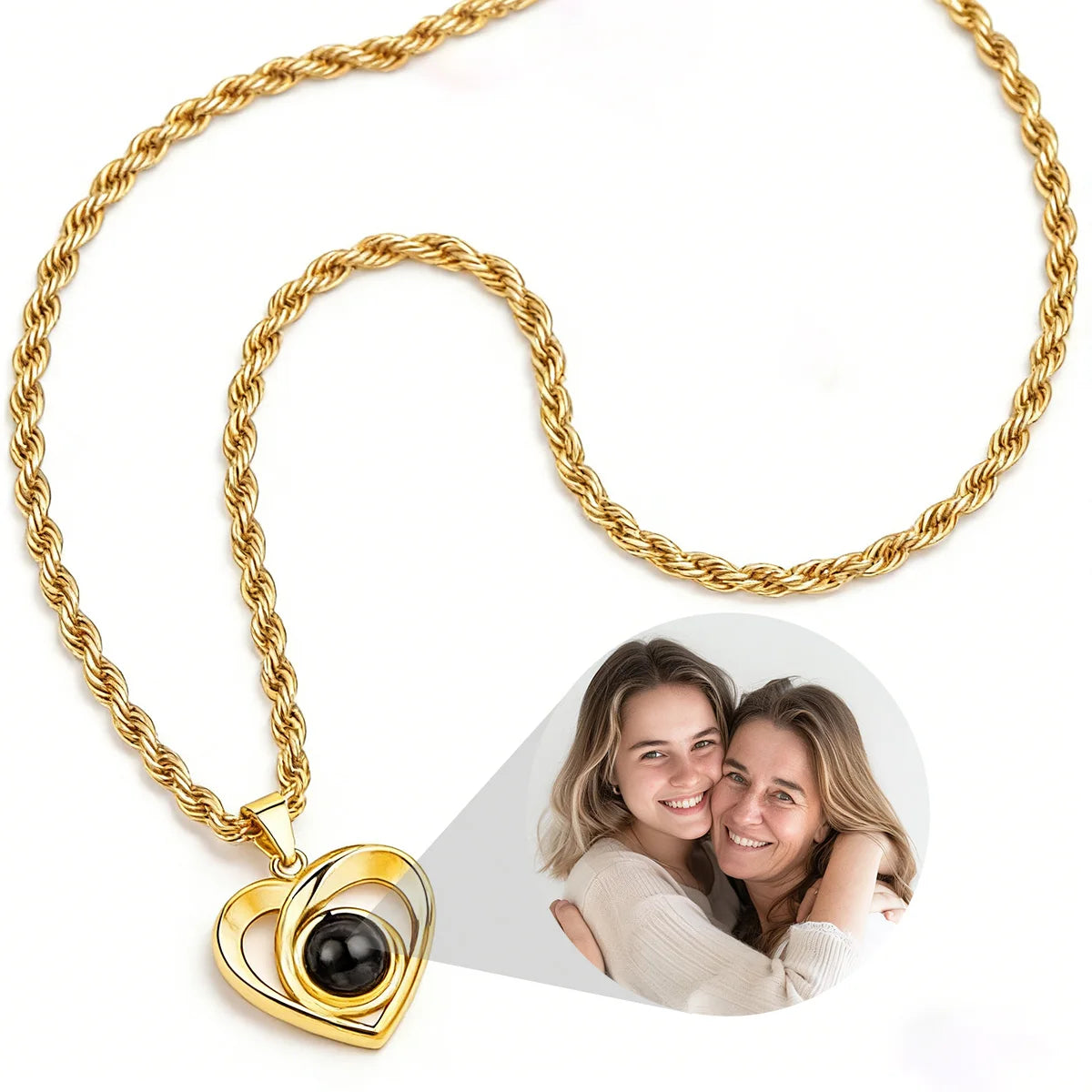 Custom Color Photo Projection Necklace Stainless Steel Rope Chain Valentine's Day Mother's Day Exquisite Fashion Gift for Women
