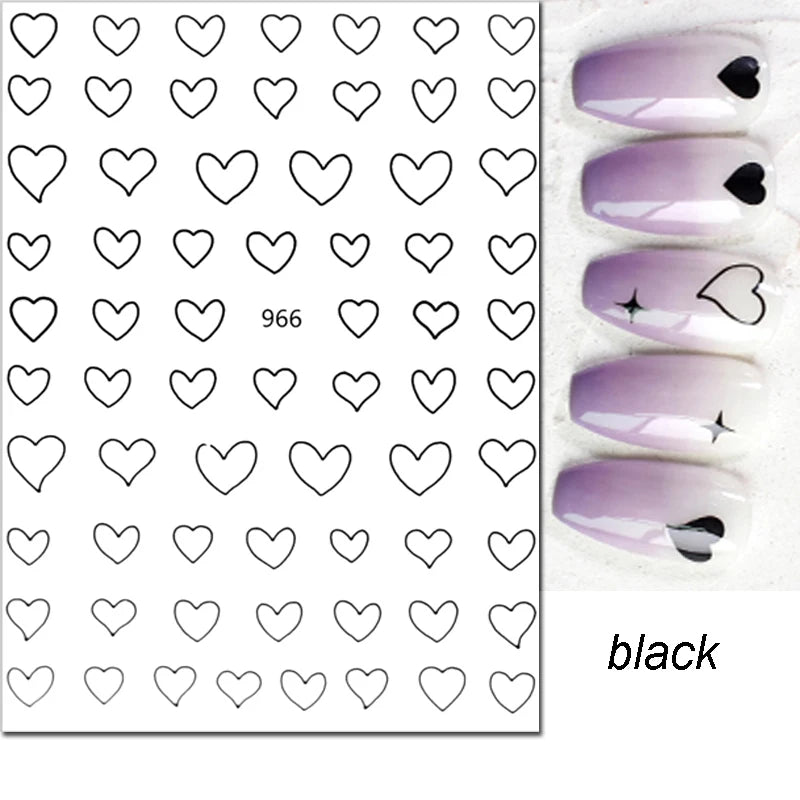 3d Nail Art Stickers Red Black White Love Hearts Stars Clouds French Full Tips Adhesive Nail Decals Slider For Manicure