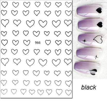 3d Nail Art Stickers Red Black White Love Hearts Stars Clouds French Full Tips Adhesive Nail Decals Slider For Manicure