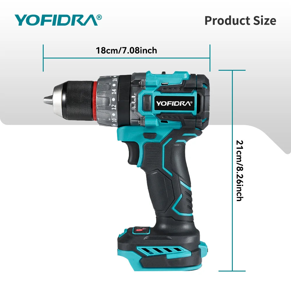 YOFIDRA 700N.M Brushless Electric Impact Drill Cordless Screwdriver Plates Soil WoodWorking Power Tool For Makita Battery Pin