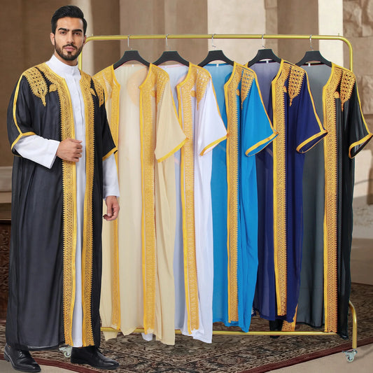 Eid Men Robe Jubba Thobe Open Abaya Dishdasha Islamic Embroidery Cardigan Abayas Dubai Male Muslim Prayer Kaftan Ramadan Morocco
