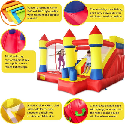 KF Bounce House with Slide Commercial Bouncy Castle for Age 8-12 Inflatable Bounce House with Blower for Outdoor Party