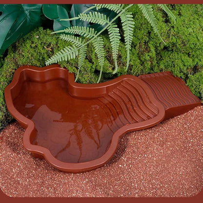 Reptile Bathing Pool Reptile Feeding Dish Water Bowl with Ramp Aquarium Ornament for Snake, Turtle, Bearded Dragon, Lizard Bath