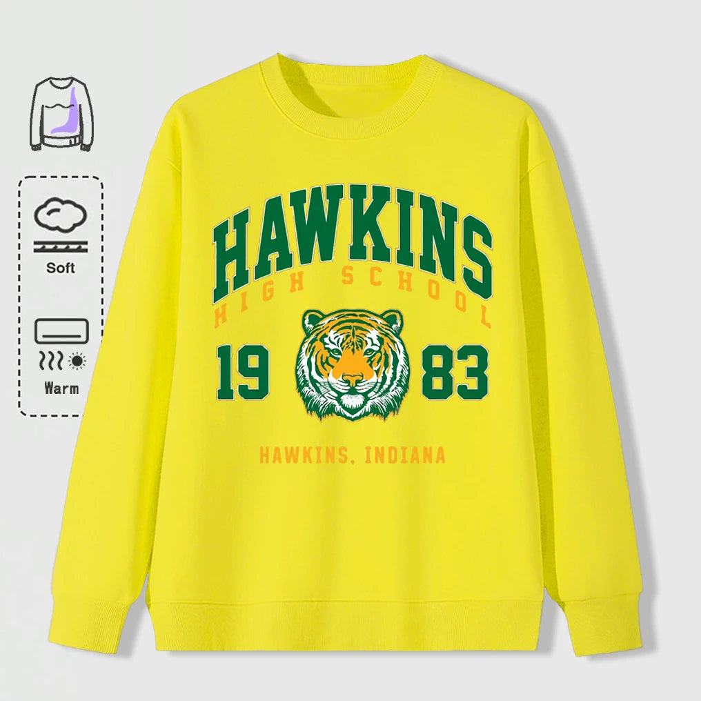 Hawkins 1983 Mighty Tiger Pullover For Men Autumn Oversize Long Sleeve Casual All-Match Clothing Unisex O-Neck Fashion Retro Top
