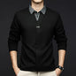 Autumn Winter Fake Two Sweaters Knitted Business Fashion Turn-down Collar Thermal Long Sleeve Men Patchwork All-match Pullover