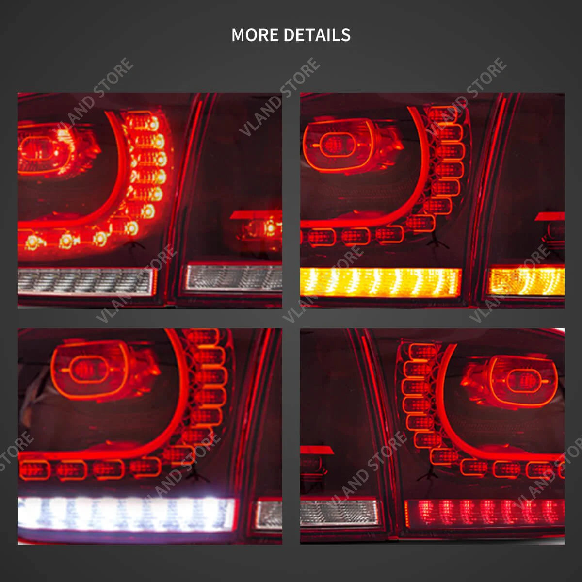 08-14 Golf MK6 Hatchback VLAND LED Tail Lights E-Mark w/ Amber Sequential Turn Signal Rear Lamps Assembly Set of 2
