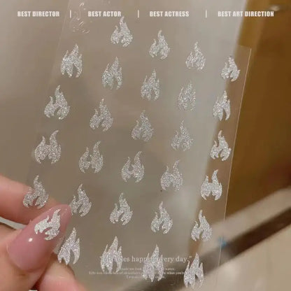 1PCS Laser Starburst Star Adhesive Nail Sticker 3D Nail Art Decoration Flashing Silver Flame Butterfly Nail Decal Press on Nails