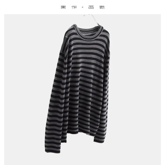 Classic Striped Long Sleeve T-Shirt Casual Versatile Knitted Pullover Top for Women 2026 Spring New Style