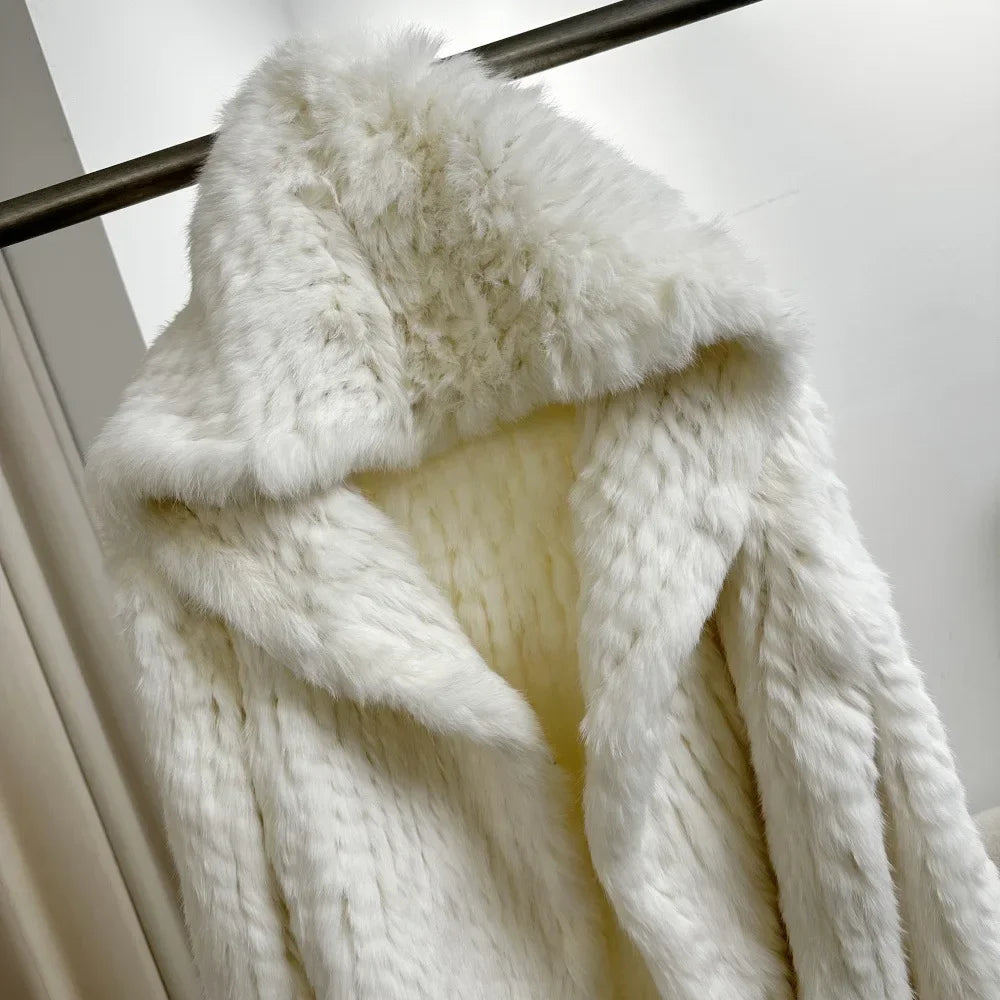 2024 Short Rabbit Fur Coat for Women Autumn Winter New Encrypted Thickened Handmade Double-sided Woven Hooded Korean Style