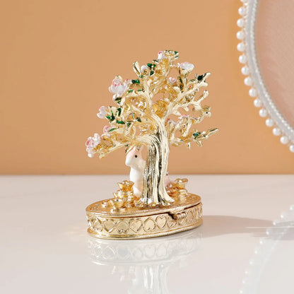 Cherry Blossom Tree Crystal Hinged Jewelry Box Little White Rabbit Necklace Earrings Nail Ring Box