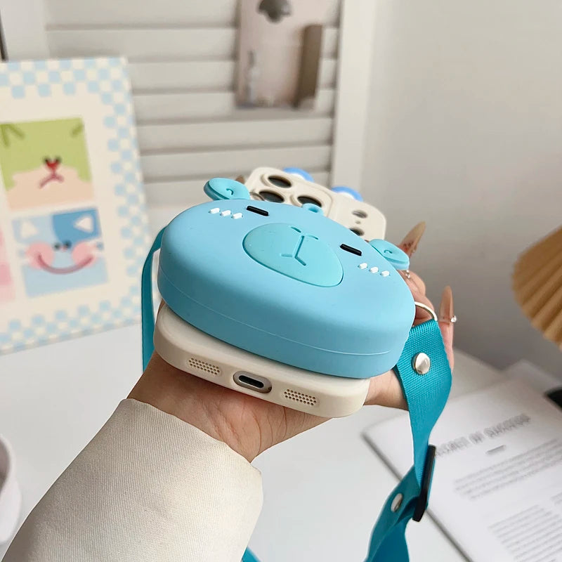 For iPhone 17 16 15 14 13 12 11 XR Xs 6 6s 7 8 SE Pro Max mini Plus e Capybara head Wallet Case With Accessories