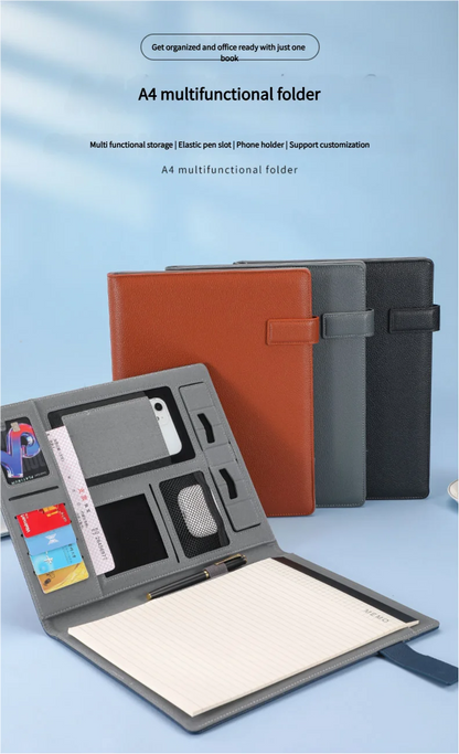 A4 Multifunctional Meeting Folder | Leather - like Finish. Organize Phone, Cards & Notes. Ideal for Business & Productivity!
