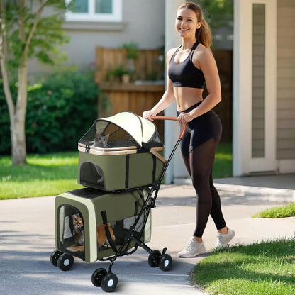 Travel Stroller Foldable Double Detachable Portable Carrier Pet Stroller for 2 Small Medium Dogs Cats Stroller Pet Supplies