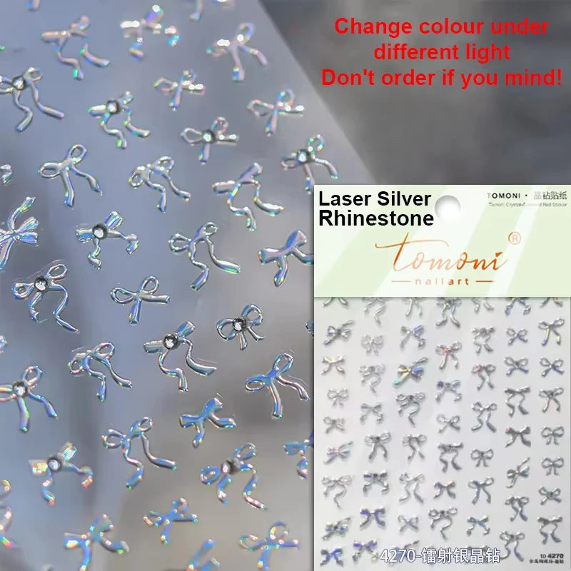 1pcs 5D Diamond Japanese White Lace Bow Nail Art Stickers Pearl Rhinestones Nail Decoration Adhesive Decals Slider DIY Accessory
