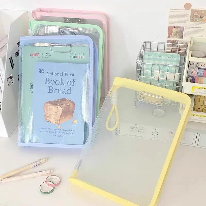 1PC A4 Transparent Zippered Document Storage Bag Light Color Portable Document Bag High Value Book Bag