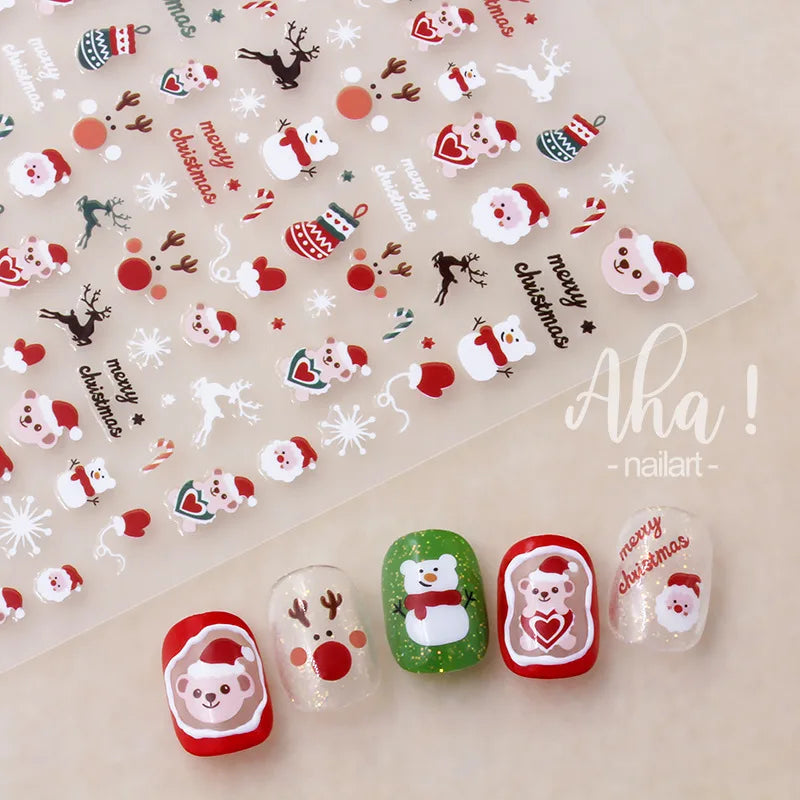 Winter Christmas Atmosphere Nail Stickers Snowman Snowflake Wapiti Self-adhesive High Quality Cute Nail Stickers Nail Art Deco