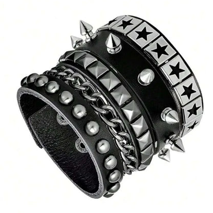 Vintage Leather Bracelets Punk Row Cuspidal Spikes Rivet Stud Wide Cuff PU Leather Punk Gothic Rock Unisex goth accessories