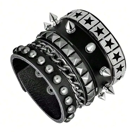 Vintage Leather Bracelets Punk Row Cuspidal Spikes Rivet Stud Wide Cuff PU Leather Punk Gothic Rock Unisex goth accessories