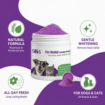 200g Pet Dental Powder Stain Remover Gentle Teeth Whitening, Breath Freshener for Dogs Cats, Tartar Prevention Oral Care Daily