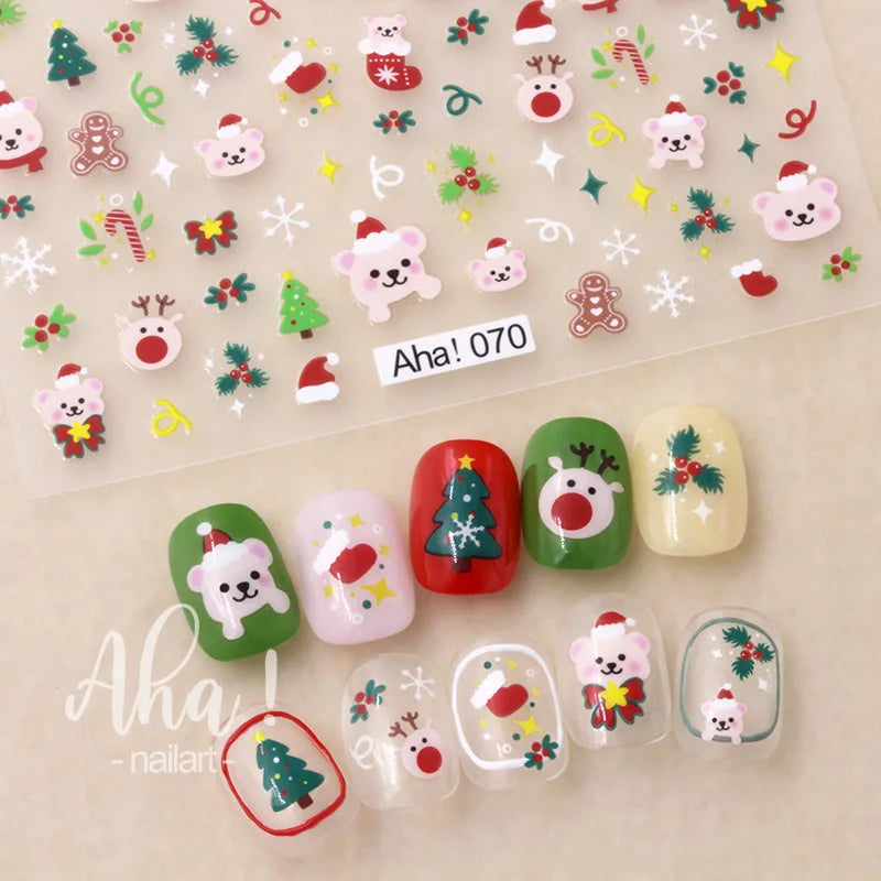 Winter Christmas Atmosphere Nail Stickers Snowman Snowflake Wapiti Self-adhesive High Quality Cute Nail Stickers Nail Art Deco