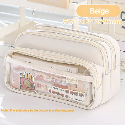 Clear Transparent Pencil Case, Large Capacity Multifunctional Stationery Storage Bag for School Students, Durable & Convenient