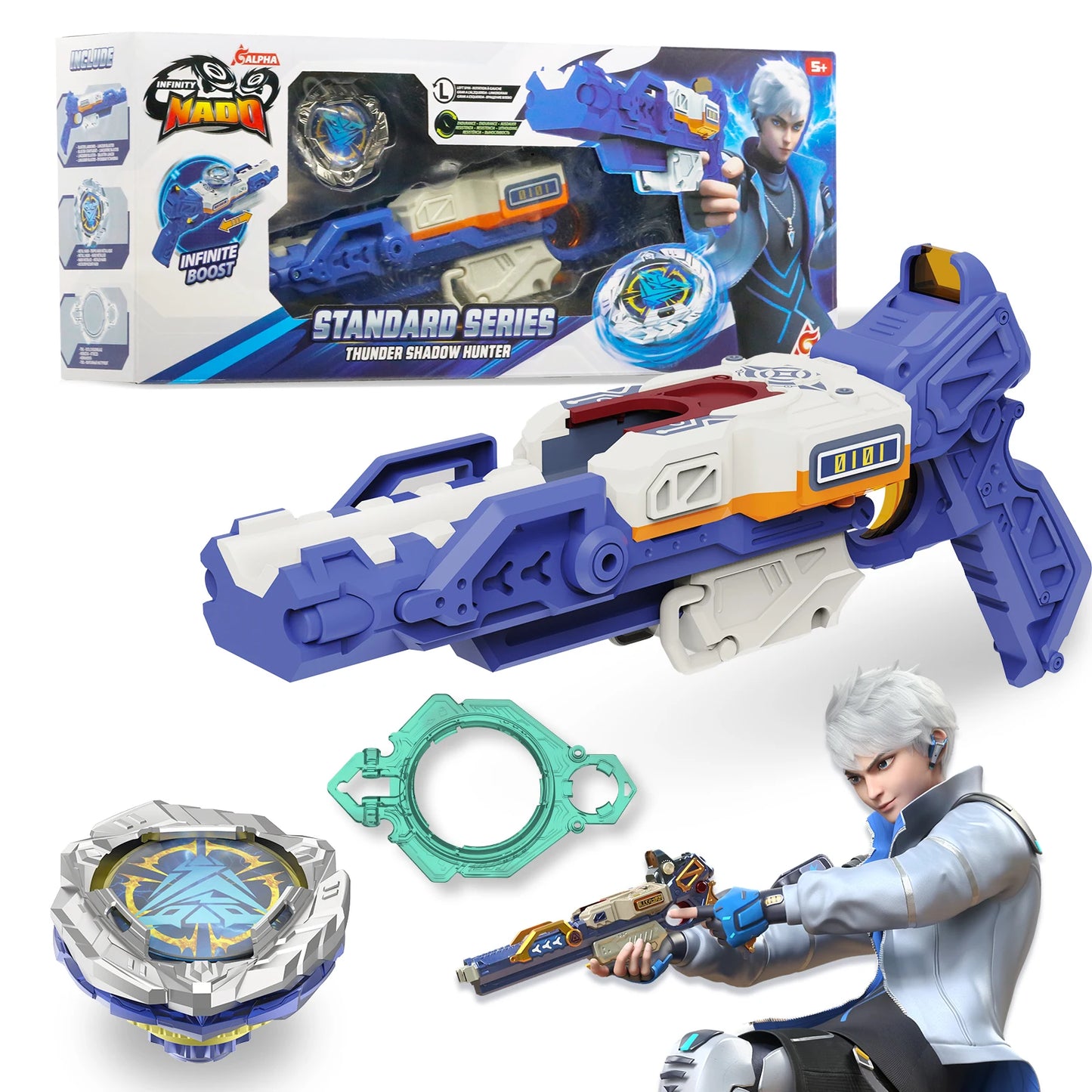 INFINITY NADO S7 Battle Top with Bow Launcher Infinite Acceleration, Metal Defense Type Battle Toy, Right-Spinning Top Game Toys