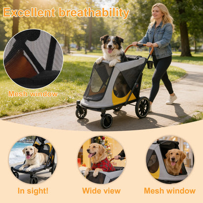 One-Click Folding Dog Stroller for Large Dogs Outdoor Pet Jogger Wagon Stroller Carrier with Storage Pockets 4 Wheels Pet Travel Stroller
