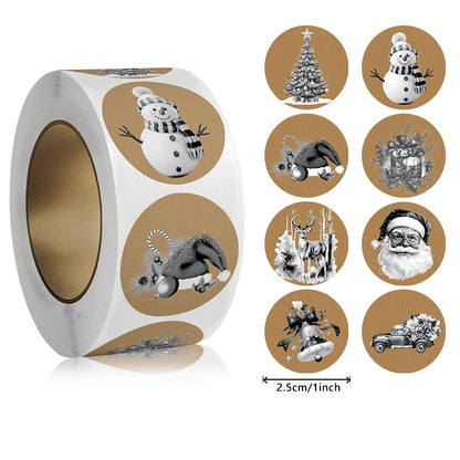 500pcs/ROLL Kraft Paper Christmas Stickers New Year Thank You Stickers Christmas Decoration for Card Gift Box Package 1inch