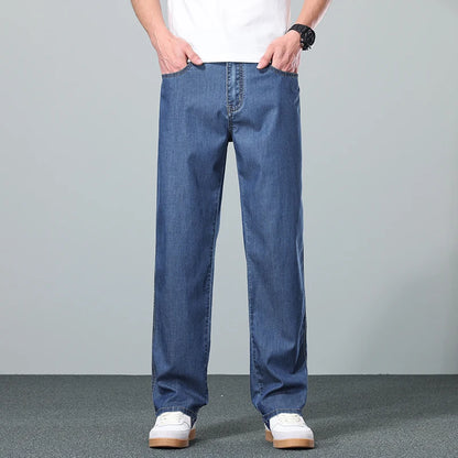 Brand Clothing Summer Lyocell Fabric Stretch Jeans Business Loose Straight Casual Trousers Fashion Versatile Pants Plus Size 40