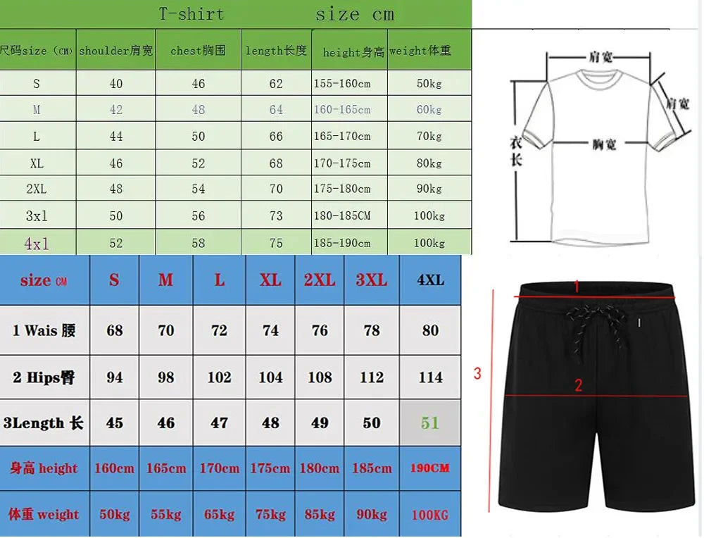 Men Fashion Print Two Piece Set Breathable Crew Neck Short Sleeve T-shirt Casual Sports Shorts Summer Outfit