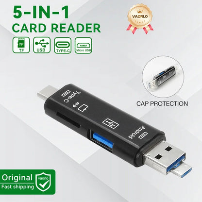 6-in-1 USB 3.0 & Type-C Card Reader OTG – Multi-function SD/TF/Micro SD Card Adapter with USB 3.0 Port, High Speed Data Transfer