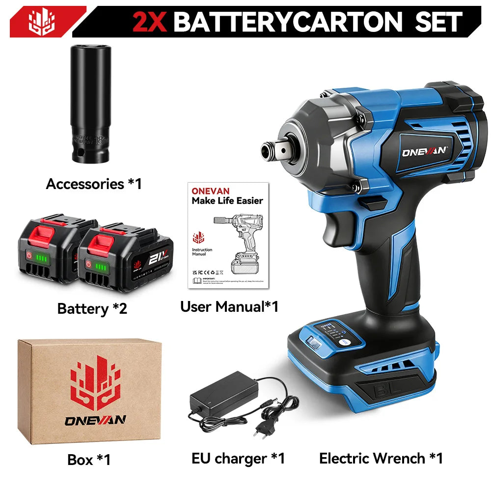 ONEVAN 1200N.M Torque Brushless Electric Impact Wrench Cordless 1/2inch Car Repair Screwdriver Drill Tool For Makita Battery Pin
