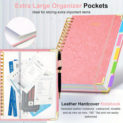 Extra Large Hardcover Spiral Notebook - with Removable Dividers & Tabs, 300 Pages Faux Leather Cover,For School,Office,Planner