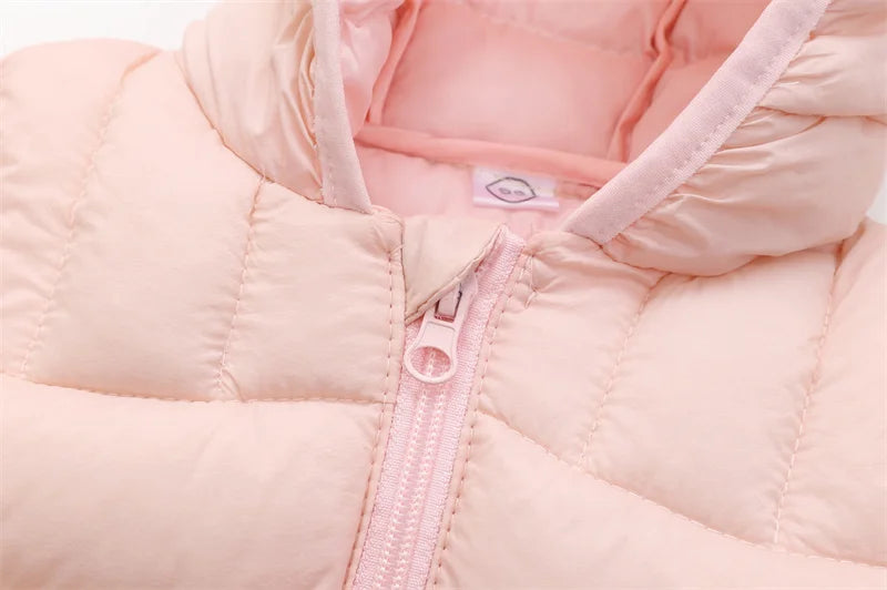 2024 Kid's Solid Color Jacket Boys Hooded Zipper Down Cotton Coat Autumn Winter New Girls Thickened Casual Cute Outerwear 2-6Y