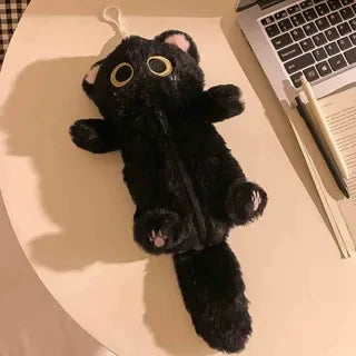Cartoon Plush Big-Eyed Cat Pencil Case Super Soft Fun Doll Large Capacity Pencil Bags Multi-Functional Stationery Storage Bag
