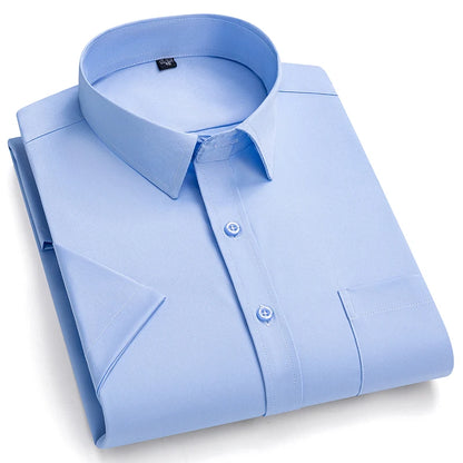New Anti-Wrinkle Men Shirts Short Sleeves Dress Shirts For Men Slim Fit Camisa Social Business Blouse Pocket White Shirt S-7XL