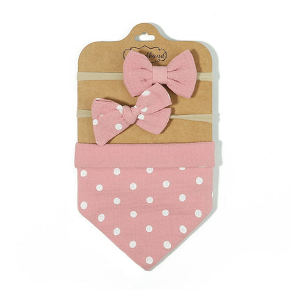 3Pcs/Set Muslin Cotton Print Bib Newborn Bows Headband Triangle Saliva Towel Infant Boy Girl Feeding Burp Baby Hair Accessories
