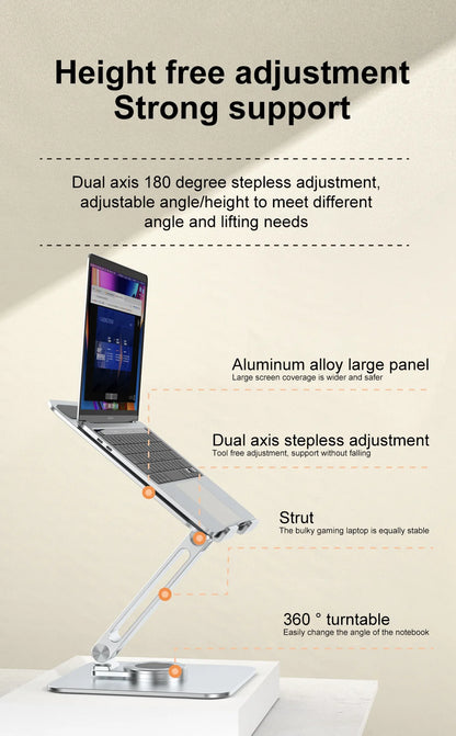 360° Rotatable Stand Metal Aluminum For Laptop Holder Adjustable Anti-Slip Silicone Base Stability for Tablet ﻿Portable Monitor