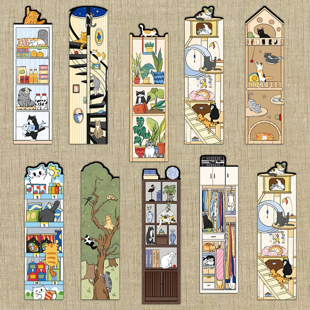 30PCS Cat Scene Bookmark Cartoon Cute Reading Page Book Label Decoration Student Creative Gift DIY