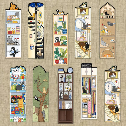 30PCS Cat Scene Bookmark Cartoon Cute Reading Page Book Label Decoration Student Creative Gift DIY