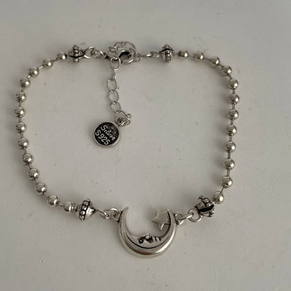 100% Solid 925 Sterling Silver Metal Bracelet for Women Vintage Handmade Simple Retro Heart Chain Bracelet Birthday Gift Party