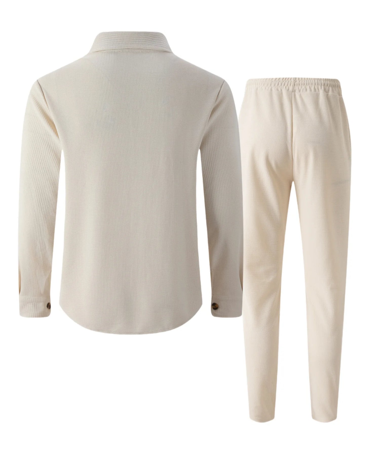 New Men's Solidcolor Waffle Longsleeved Pants Set High Quality Fashionable Comfortable With Double Pockets Workwear Style Cardig