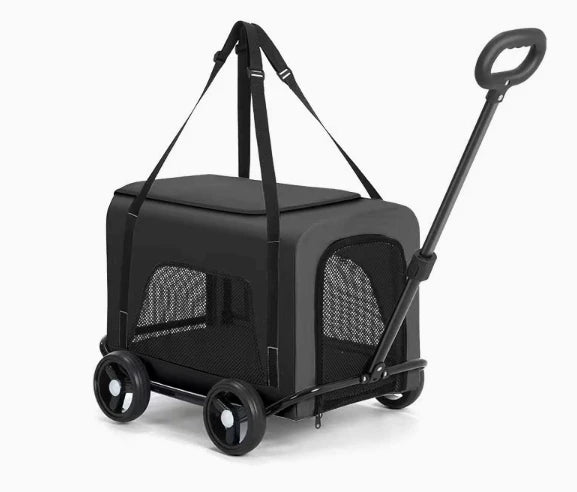 Outdoor Pet Travel Trolley Cart Universal Wheel Stroller Wheeled Box Removable Folding Dog Cat Carrier Bag Large Capacity Safe
