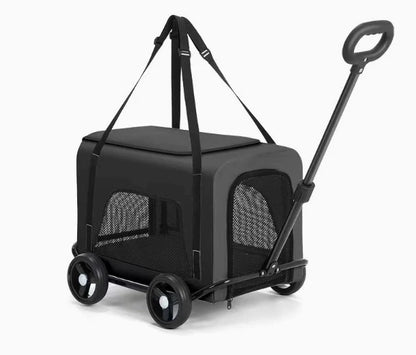 Outdoor Pet Travel Trolley Cart Universal Wheel Stroller Wheeled Box Removable Folding Dog Cat Carrier Bag Large Capacity Safe