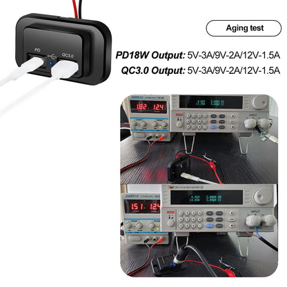 PD QC3.0 Car Charger Socket Quick Charge 12V/24V For Motorcycle Auto Truck ATV RV Bus Dual USB Power Adapter Outlet LED Light